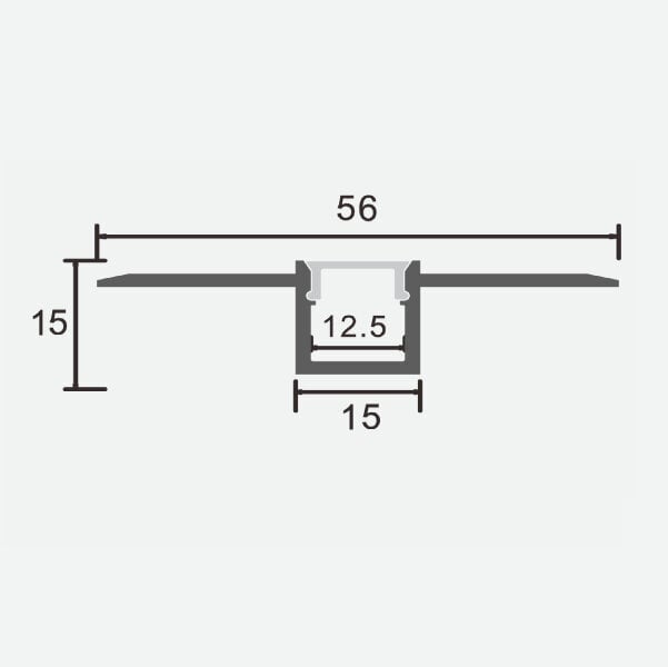 Iebūvējams / zemapmetuma anodēts alumīnija profils ar matētu stiklu LED lentei ģipškartona plāksnēm, 2m x 56mm x 15mm cena un informācija | LED lentes | 220.lv
