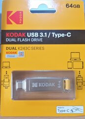 Kodak K243C Metal USB3.1 USB Flash Drive 64GB Type C цена и информация | USB накопители | 220.lv