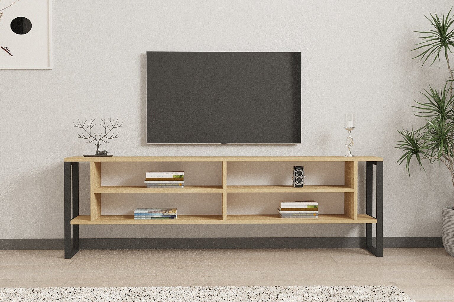 TV statīvs, Asir, 160x50,4x24,5 cm, bēšs cena un informācija | TV galdiņi | 220.lv