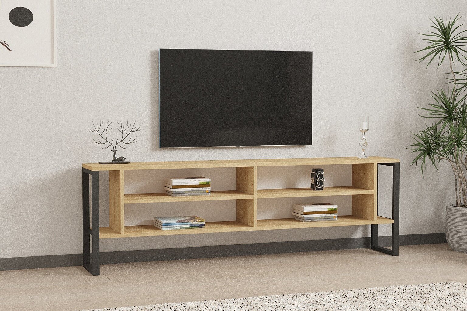 TV statīvs, Asir, 160x50,4x24,5 cm, bēšs cena un informācija | TV galdiņi | 220.lv