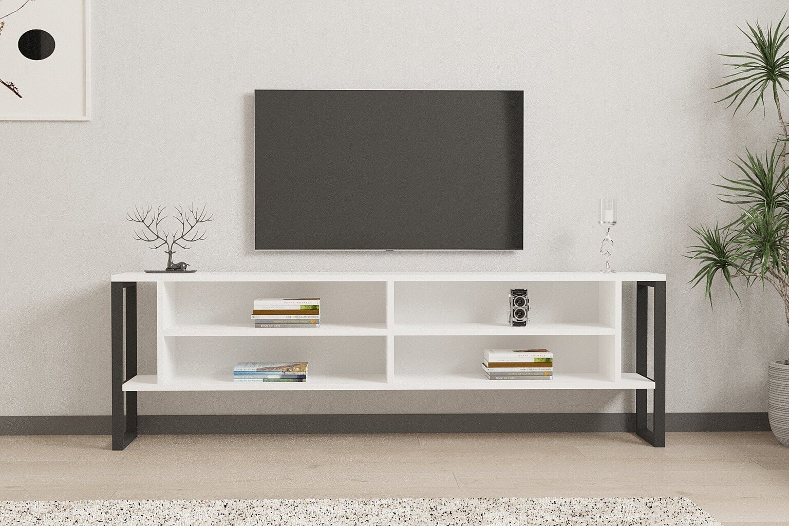 TV statīvs, Asir, 160x50,4x24,5 cm, balts cena un informācija | TV galdiņi | 220.lv