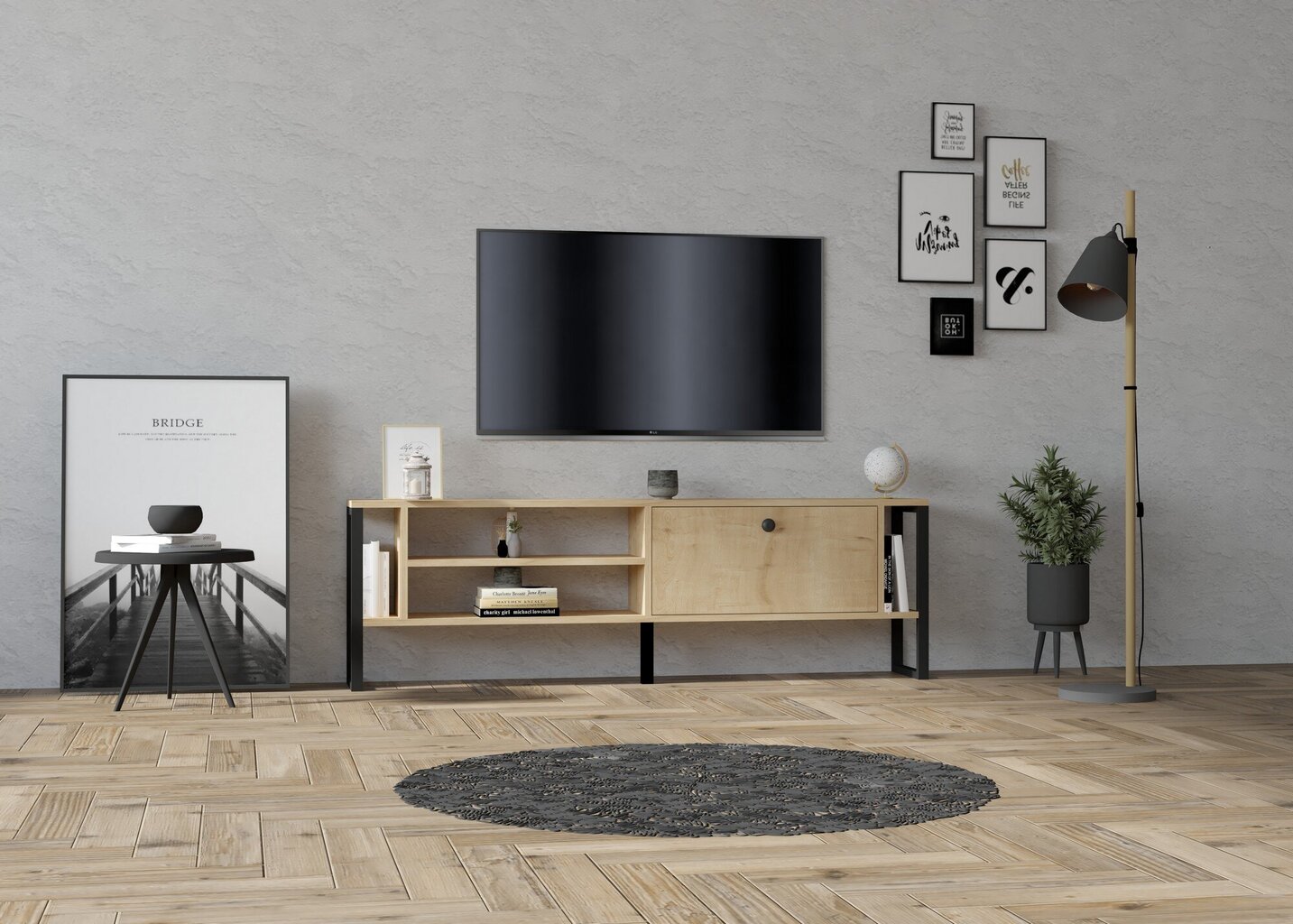 TV galdiņš Asir, 160x50,4x24,5 cm, bēšs cena un informācija | TV galdiņi | 220.lv