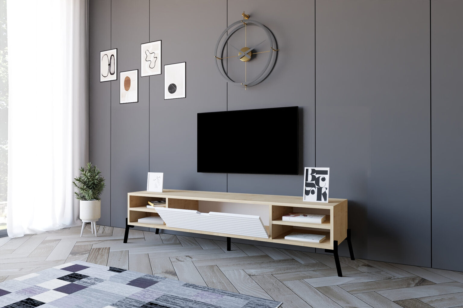 TV galdiņš Asir, 160x36x40 cm, gaiši brūns/balts cena un informācija | TV galdiņi | 220.lv