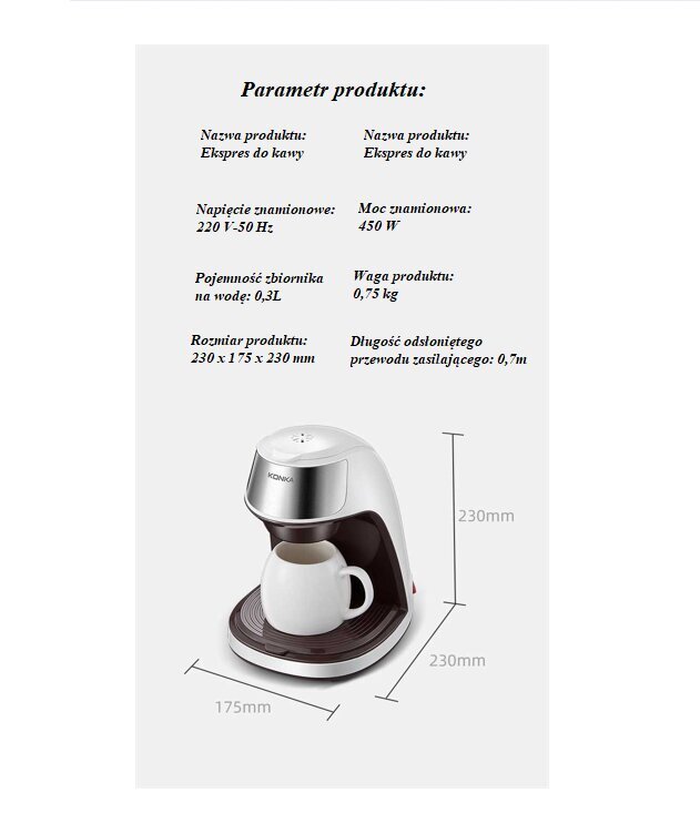 Konka KCF-CS2 WE cena un informācija | Kafijas automāti | 220.lv