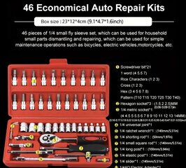Набор ключей и головок, 46 шт., черного цвета цена и информация | Механические инструменты | 220.lv