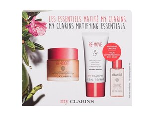 Sejas kopšanas komplekts My Clarins Matifying Essentials sievietēm: sejas želeja Re-Boost Matifying Hydrating Belmish Gel, 50 ml + tīrīšanas želeja Re-Move Purifying Cleansing Gel, 30 ml + sejas toniks Clear-Out Purifying And Matifying Toner, 10 ml cena un informācija | Sejas ādas kopšana | 220.lv