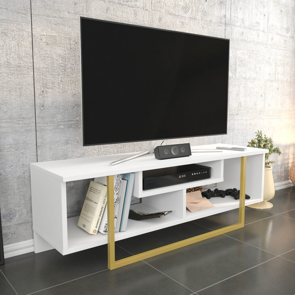 TV statīvs, Asir, 120x35,2x40,2 cm, balts/zelts cena un informācija | TV galdiņi | 220.lv