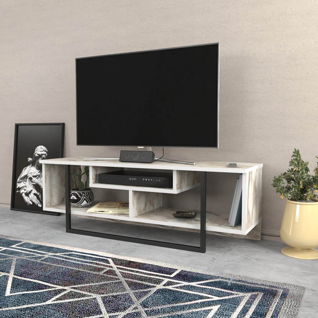 TV statīvs, Asir, 120x35,2x40,2 cm, balts/melns cena un informācija | TV galdiņi | 220.lv