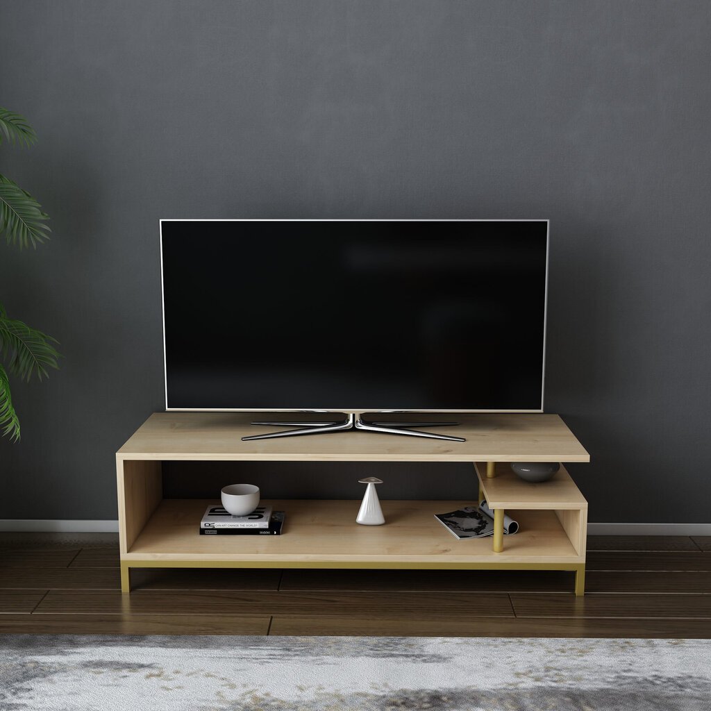 TV statīvs, Asir, 120x44,6x37,6 cm, zelts/brūns cena un informācija | TV galdiņi | 220.lv