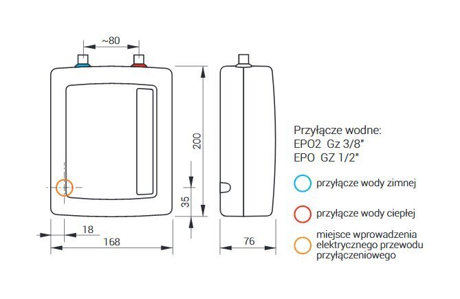 Tūlītējs ūdens sildītājs Kospel EPO2-5 Amicus 5 kW 0,6 MPa EPO2-5.AMICUS цена и информация | Ūdens sildītāji | 220.lv