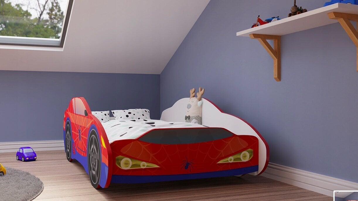 Mašīnas formas bērnu gulta, 80x160cm cena un informācija | Bērnu gultas | 220.lv