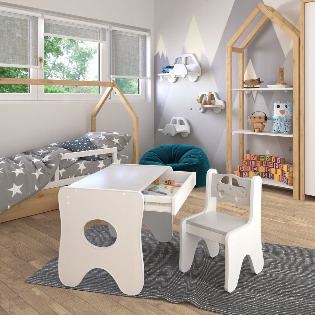 Bērnu galds ar krēslu IdeaMeb, balts/pelēks cena un informācija | Bērnu krēsliņi un bērnu galdiņi | 220.lv