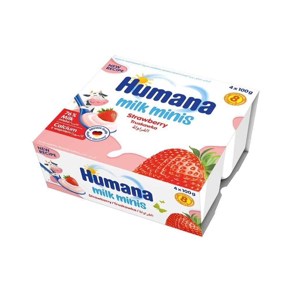 Jogurta deserts ar zemenēm Humana Milk Minis, 400g cena un informācija | Dzērieni, uzkodas bērniem | 220.lv