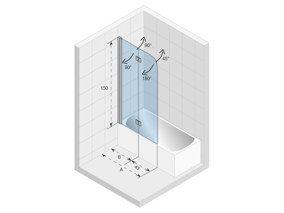 Salokāmā vannas istabas siena RIHO Novik Z500, 100 cm cena un informācija | Piederumi vannām un dušas kabīnēm | 220.lv