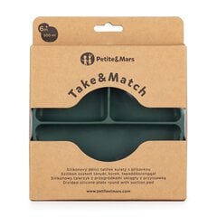 Silikona šķīvis ar nodalījumiem Petite&Mars Misty Green, zaļš цена и информация | Детская посуда, контейнеры для молока и еды | 220.lv