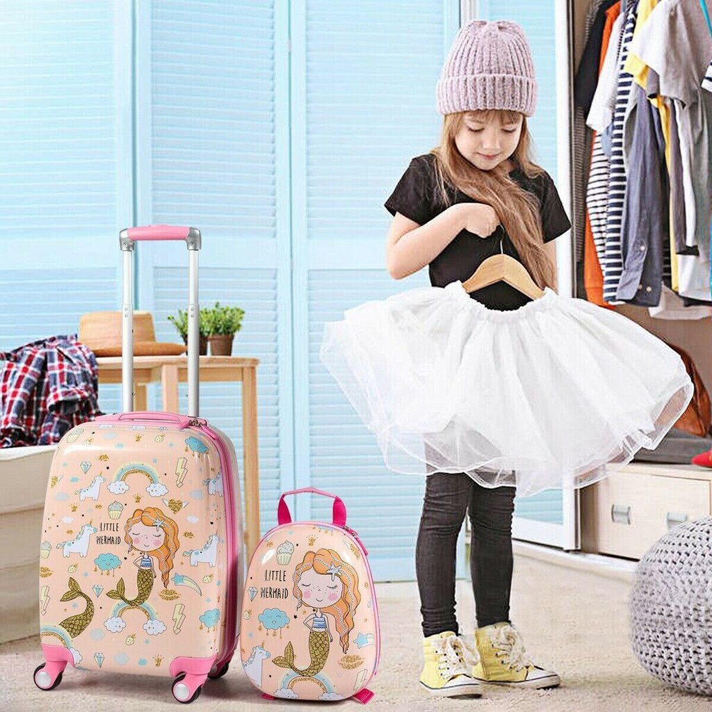 Divdaļīgs bērnu bagāžas komplekts Costway Undinė, rozā, 33 x 22 cm cena un informācija | Koferi, ceļojumu somas | 220.lv