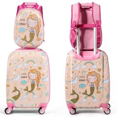 Комплект детского багажа из 2 предметов, ручная кладь + рюкзак, русалка, Costway цена и информация | Чемоданы, дорожные сумки | 220.lv