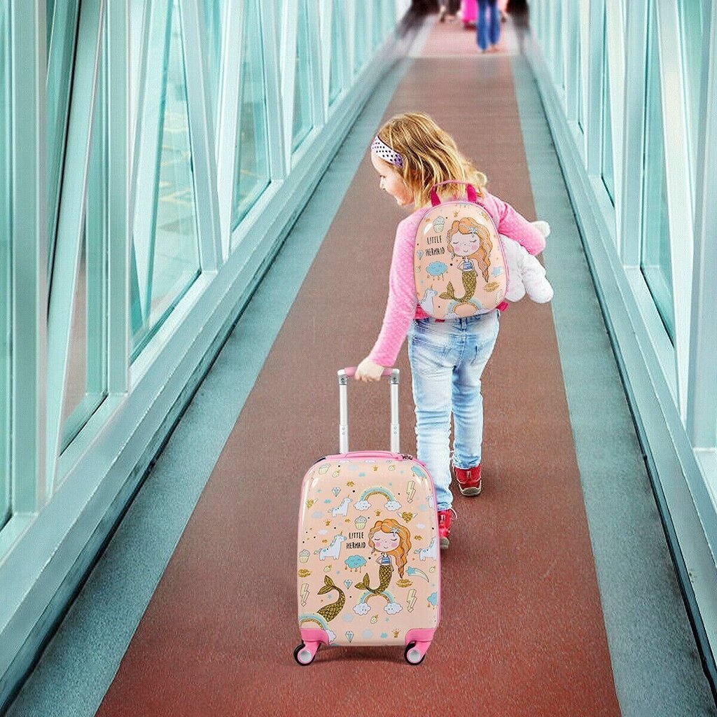 Divdaļīgs bērnu bagāžas komplekts Costway Undinė, rozā, 33 x 22 cm cena un informācija | Koferi, ceļojumu somas | 220.lv