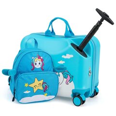 Divdaļīgs bērnu bagāžas komplekts Costway Unicorn, zils cena un informācija | Koferi, ceļojumu somas | 220.lv