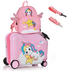 Комплект детского чемодана из 2 предметов Costway, Pink Unicorn, розовый цена и информация | Чемоданы, дорожные сумки | 220.lv
