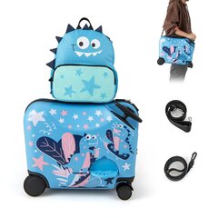 Детский багажный комплект из 2 предметов Costway, Динозавр, Синий цена и информация | Чемоданы, дорожные сумки | 220.lv