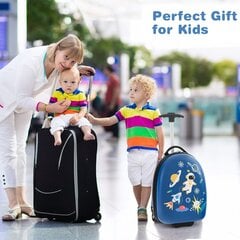 Детский чемодан с 2-х ступенчатой телескопической ручкой Costway, космонавты ,синий цена и информация | Чемоданы, дорожные сумки | 220.lv