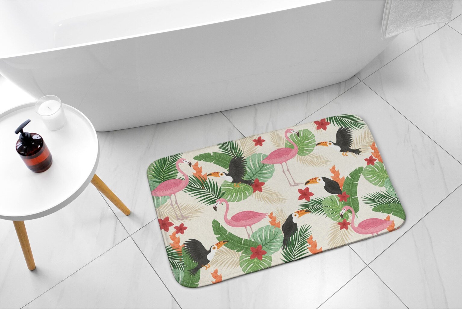 Vannas istabas paklājs Flamingo Putni, 90x60 cm cena un informācija | Vannas istabas aksesuāri | 220.lv