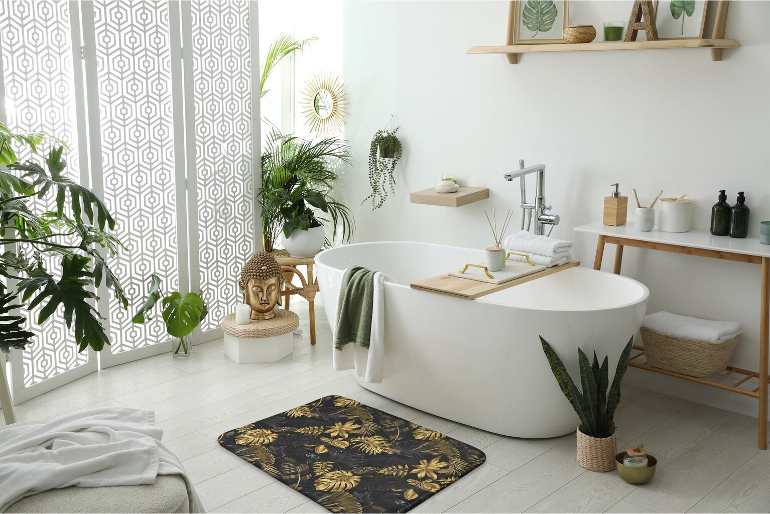 Vannas istabas paklājs Zelta Augi, 90x60 cm цена и информация | Vannas istabas aksesuāri | 220.lv