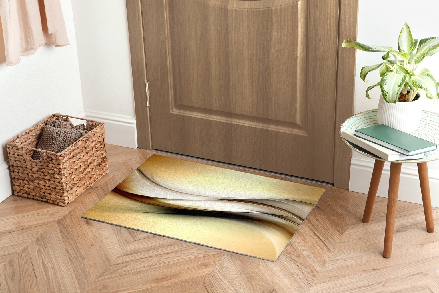 Durvju paklājs Zelta Abstrakcija, 90x60 cm cena un informācija | Kājslauķi | 220.lv