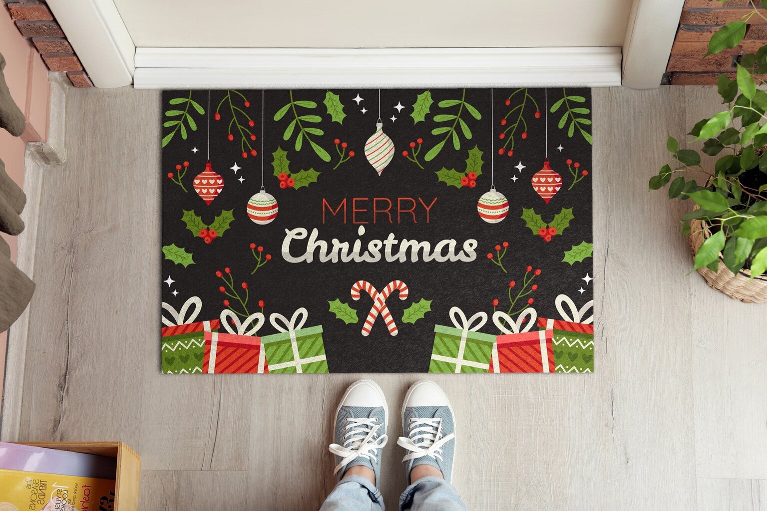 Durvju paklājs Priecīgus Ziemassvētkus, 60x40 cm cena un informācija | Kājslauķi | 220.lv