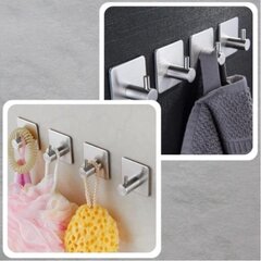 Крючки-клейки серебристого цвета, 4 шт. цена и информация | Аксессуары для ванной комнаты | 220.lv