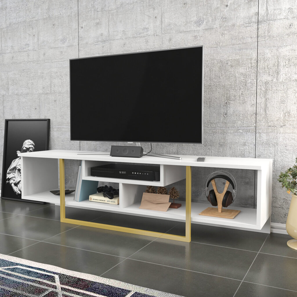 TV galdiņš Asir, 150x35,2x40 cm, balts/zelts cena un informācija | TV galdiņi | 220.lv