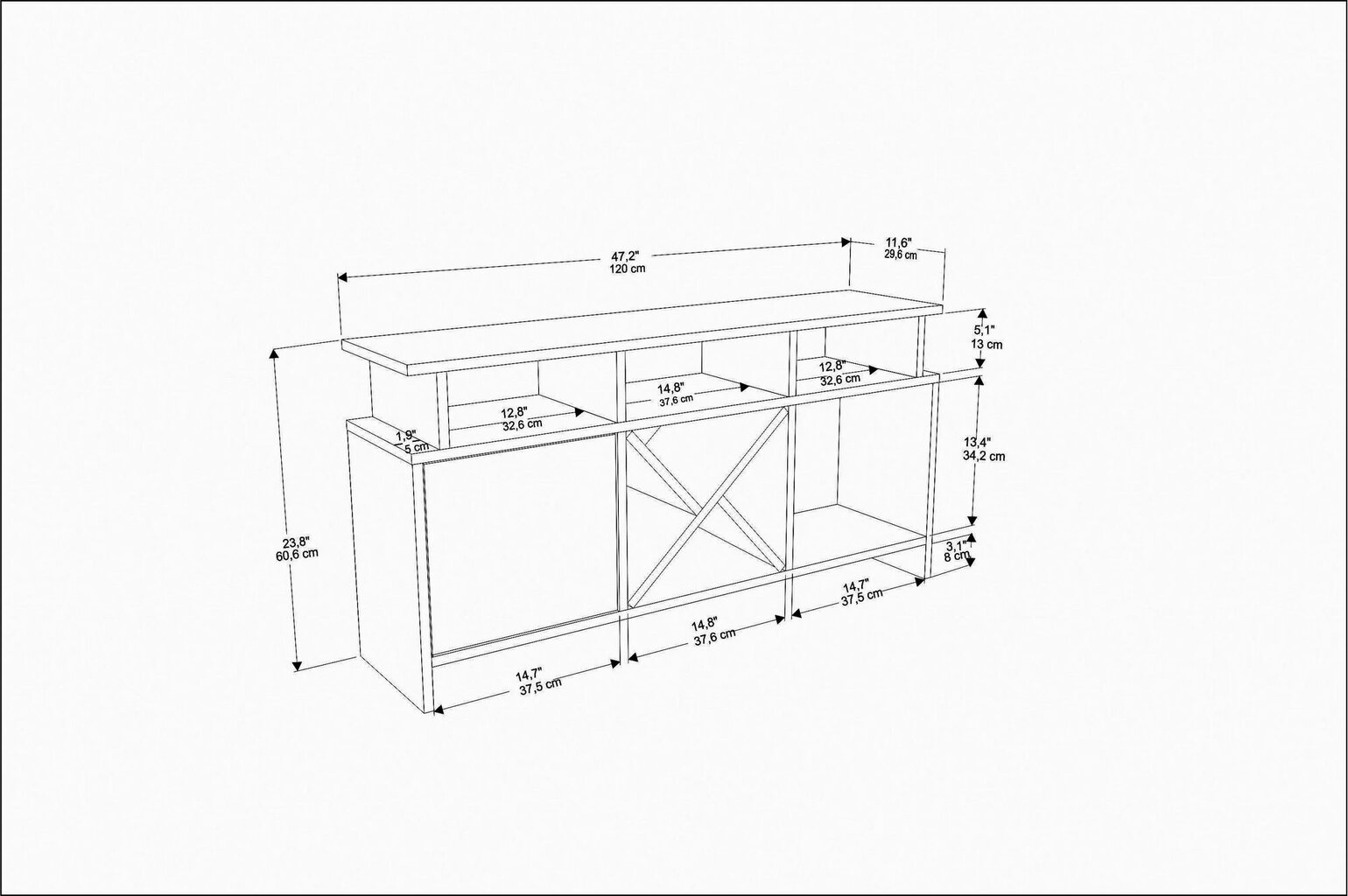 TV galdiņš Asir, 120x29,9x60,6 cm, pelēks/balts cena un informācija | TV galdiņi | 220.lv