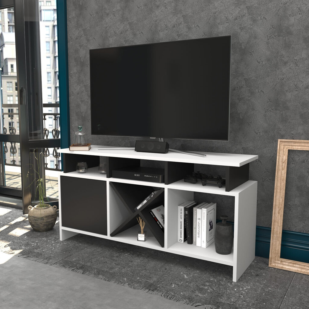 TV galdiņš Asir, 120x29,9x60,6 cm, balts/pelēks cena un informācija | TV galdiņi | 220.lv