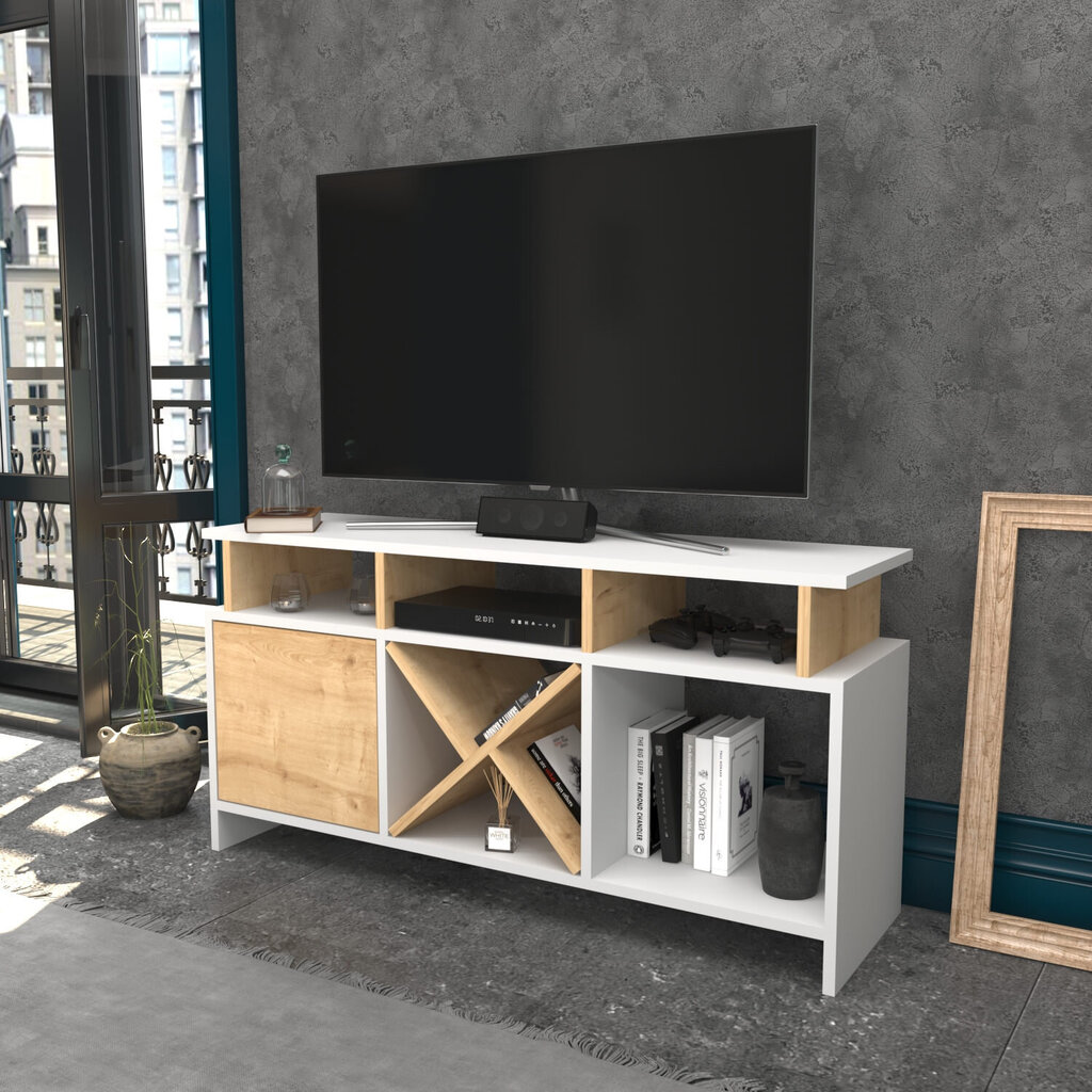 TV galdiņš Asir, 120x29,9x60,6 cm, balts/bēšs цена и информация | TV galdiņi | 220.lv
