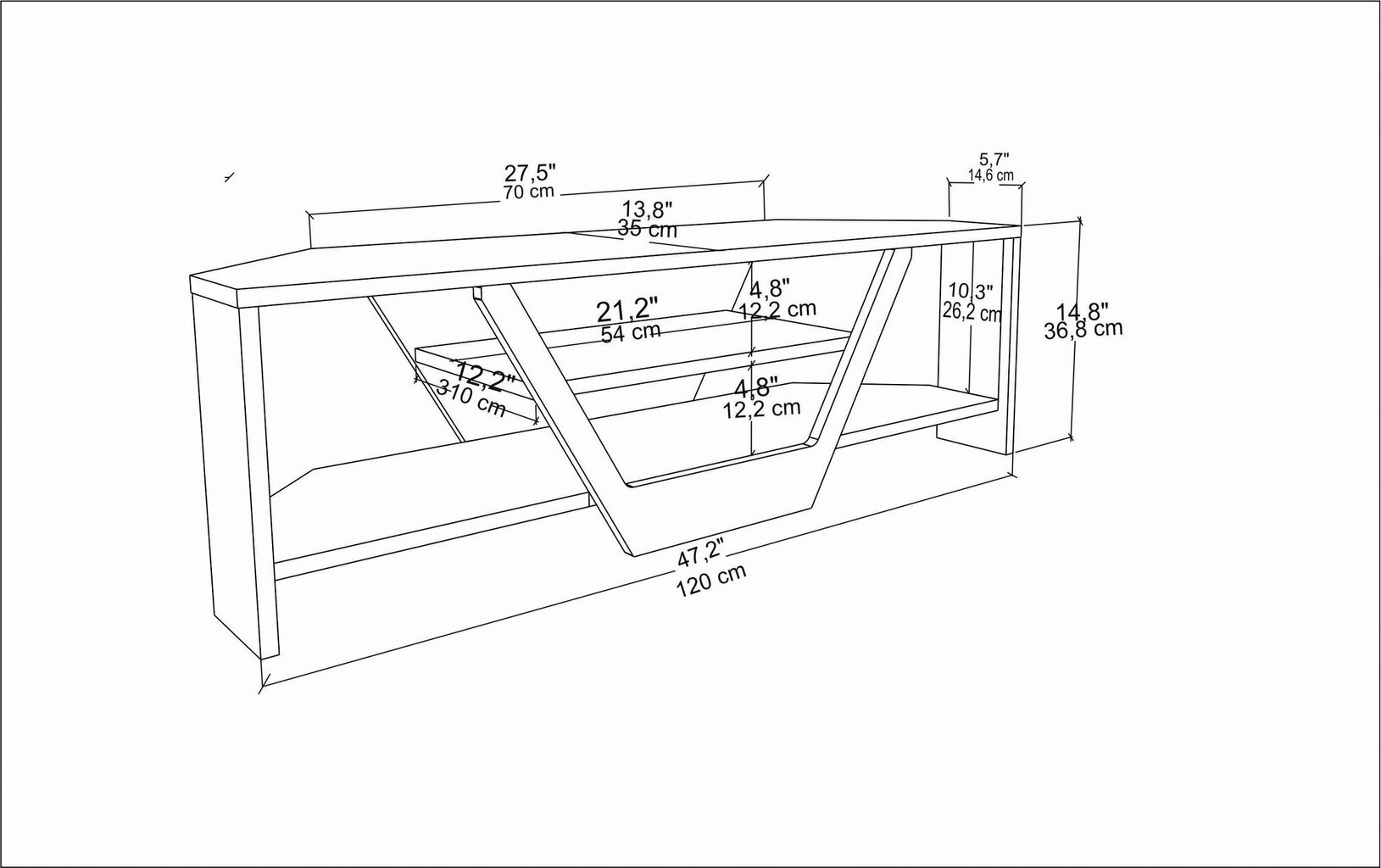 TV galdiņš Asir, 120x35x36,8 cm, tumši brūns/melns cena un informācija | TV galdiņi | 220.lv