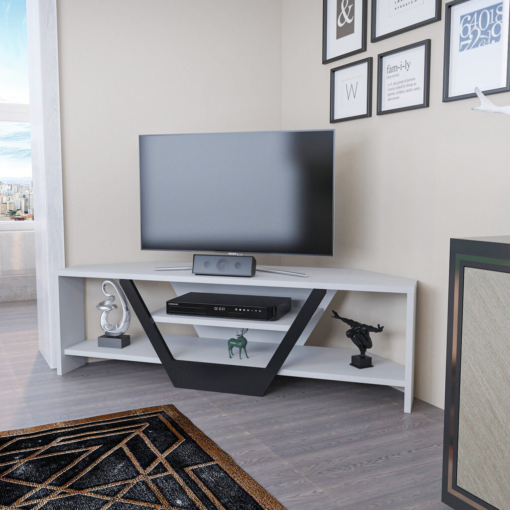 TV galdiņš Asir, 120x35x36,8 cm, balts/melns cena un informācija | TV galdiņi | 220.lv
