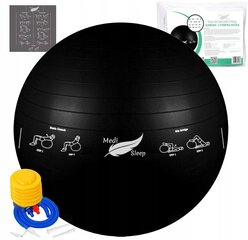 Черный мяч для упражнений Medi Sleep 65 см + инструкция и насос в подарок цена и информация | Гимнастические мячи | 220.lv