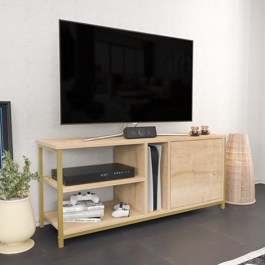 TV galdiņš Asir, 120x35,3x50,8 cm, zelta/bēšs cena un informācija | TV galdiņi | 220.lv