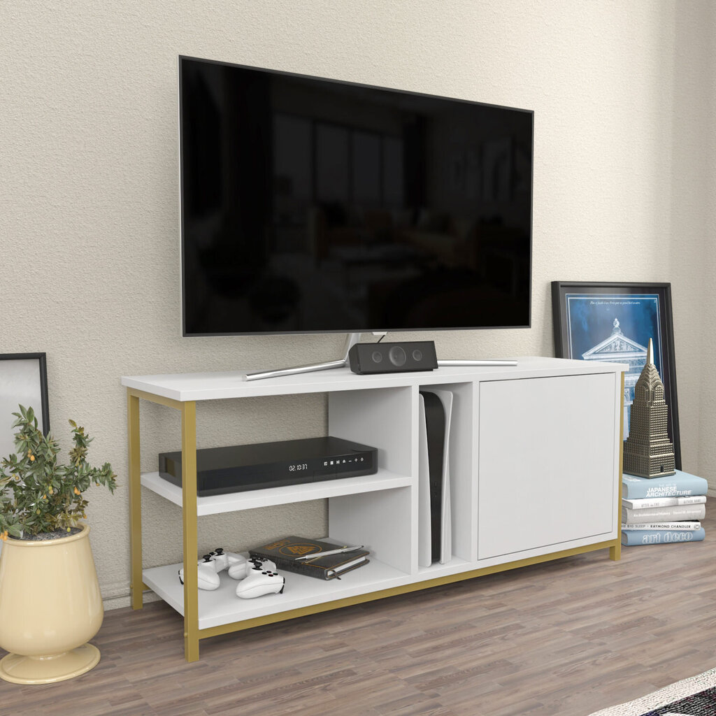 TV galdiņš Asir, 120x35,3x50,8 cm, zelts/balts цена и информация | TV galdiņi | 220.lv