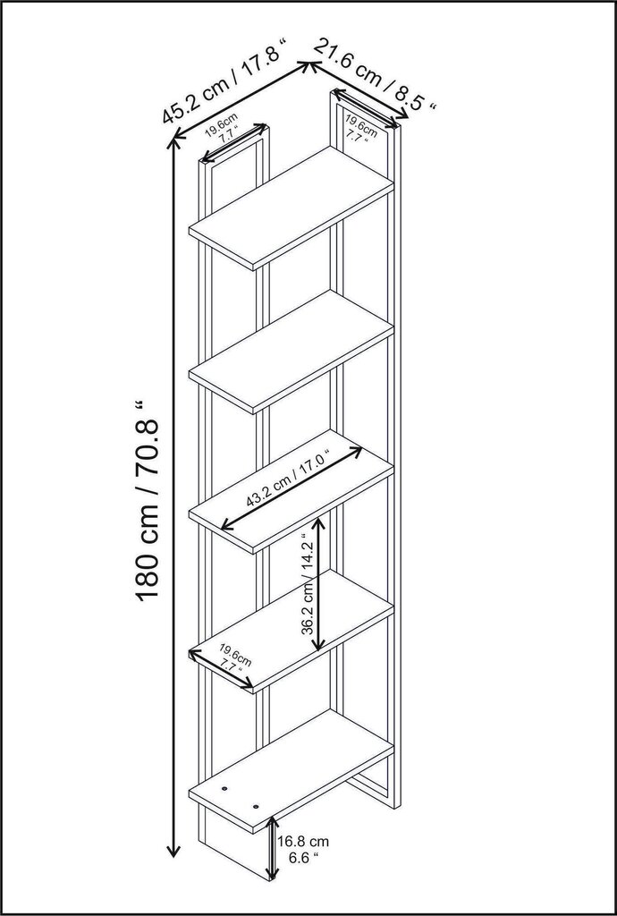 Plaukts Asir, 45,2x21,6x180 cm, melns/zelts cena un informācija | Plaukti | 220.lv