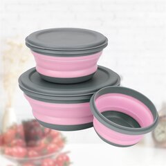 Silikona bļodas ar vāku, rozā, 3 gab. цена и информация | Посуда для хранения еды | 220.lv