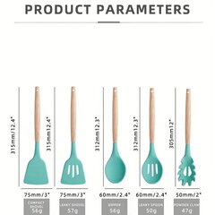 Набор из 12 силиконовых кухонных принадлежностей, темно-зеленый цена и информация | Кухонные принадлежности | 220.lv