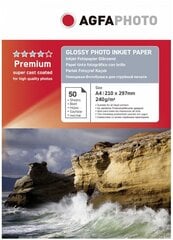 Agfaphoto фотобумага A4 Premium Glossy 240г 50 страниц (AP24050A4N) цена и информация | Прочие аксессуары для фотокамер | 220.lv