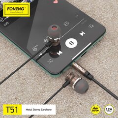 Foneng Earphones T51 with microphone grey цена и информация | Наушники | 220.lv