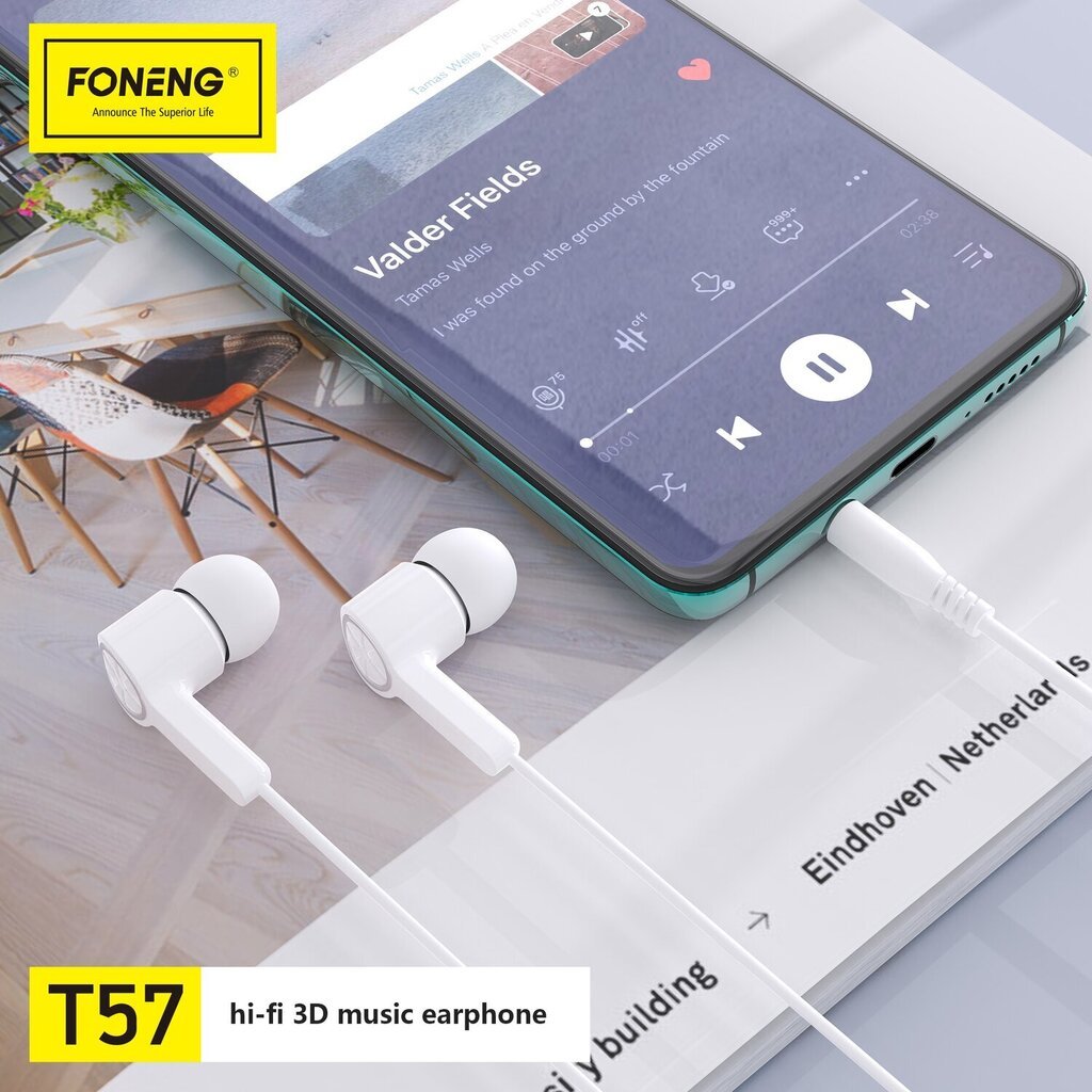 Foneng Earphones T57 with microphone black цена | 220.lv