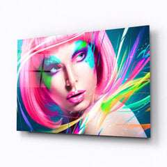 Картина из закаленного стекла - девушка с розовыми волосами цена и информация | Картины | 220.lv