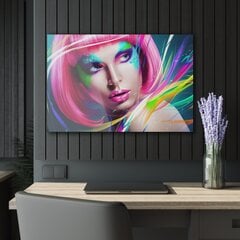 Rūdīta stikla glezna - meitene ar rozā matiem cena un informācija | Gleznas | 220.lv