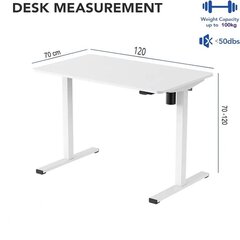 ErgoLab H-regulējams galds, balts, 1M, 120x70 cm цена и информация | Компьютерные, письменные столы | 220.lv