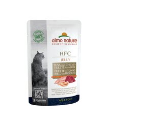 Almo Nature HFC Jelly, papildbarība kaķiem, tuncis, vista un šķinķis želejā, 24x55g cena un informācija | Konservi kaķiem | 220.lv